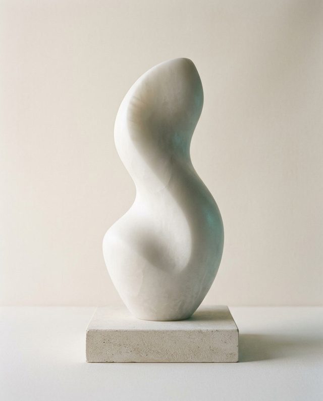 An abstract alabaster sculpture with a soft curved contour